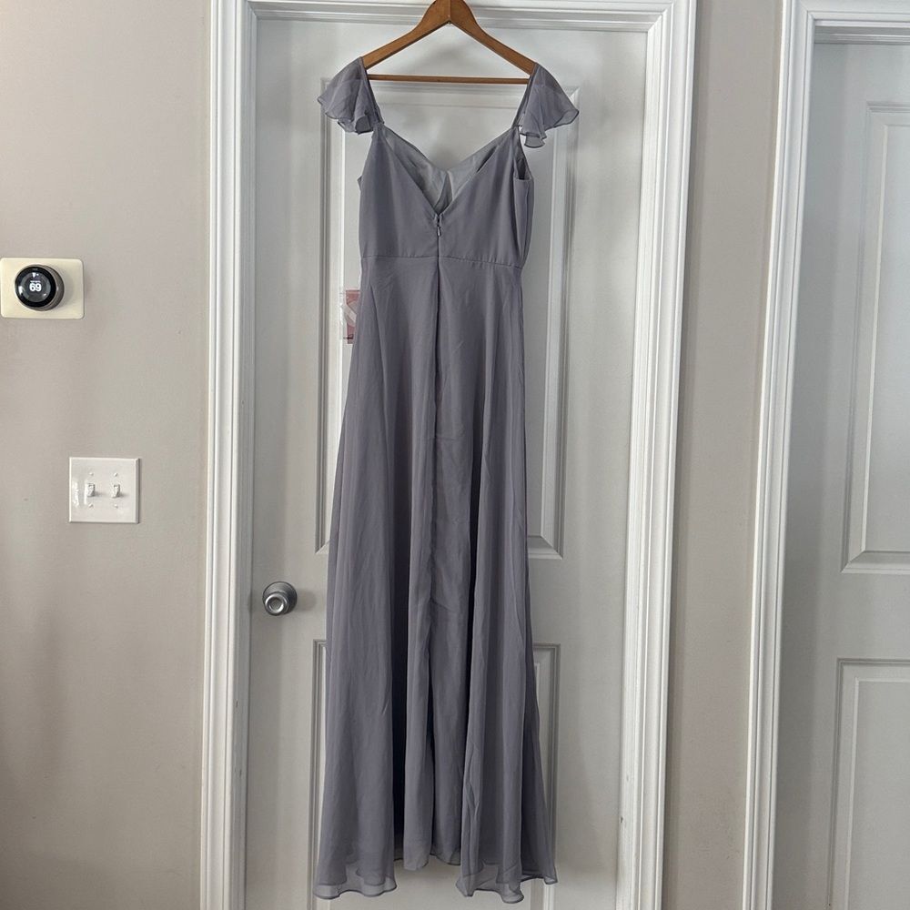 NWT Birdy Grey Silver Kae Chiffon Full Length Flutter Sleeve - Picture 5 of 8